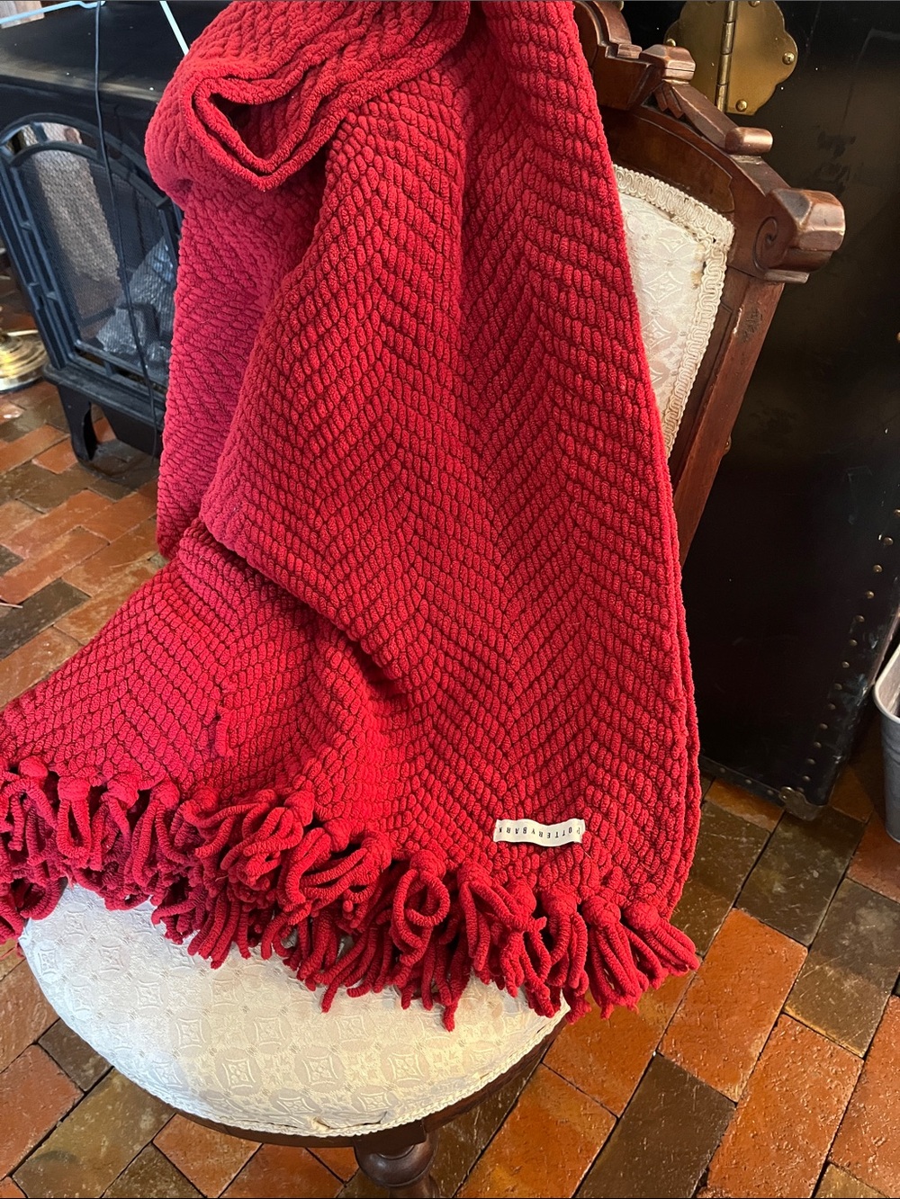 Pottery barn deep red knit throw 77” x 51”